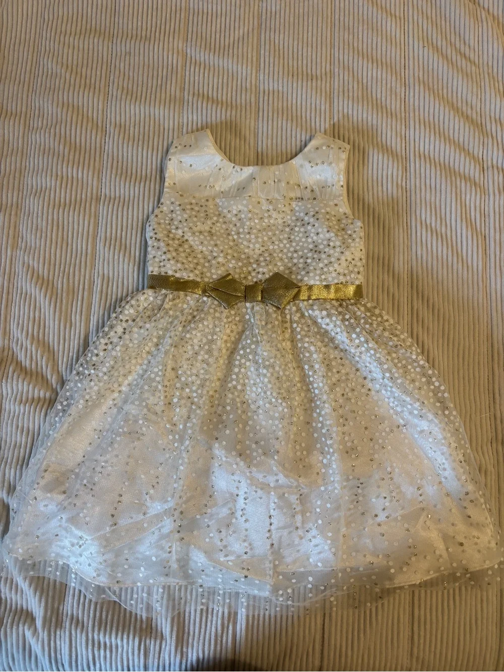 Jona Michelle White Sequin Party Dress with Gold Bow